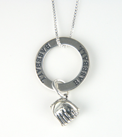 Silver Baseball Necklace with Affirmation Ring & Baseball Glove