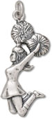 Silver Cheerleader with Pom Poms Charm