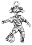 Sterling silver girl playing soccer charm