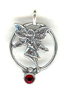Silver fairy with red stone charm or pendant
