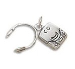 Silver CD player with headphones charm