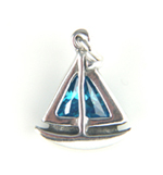 Silver blue crystal sailboat charm