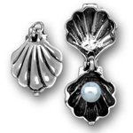 Silver oyster with pearl charm (opens)