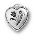 Sterling silver heart with flower charm