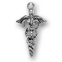 Silver Caduceus medical symbol charm