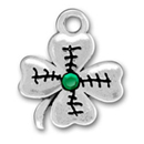 Sterling silver four leaf clover with green stone charm