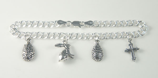 Sterling silver Easter charm bracelet